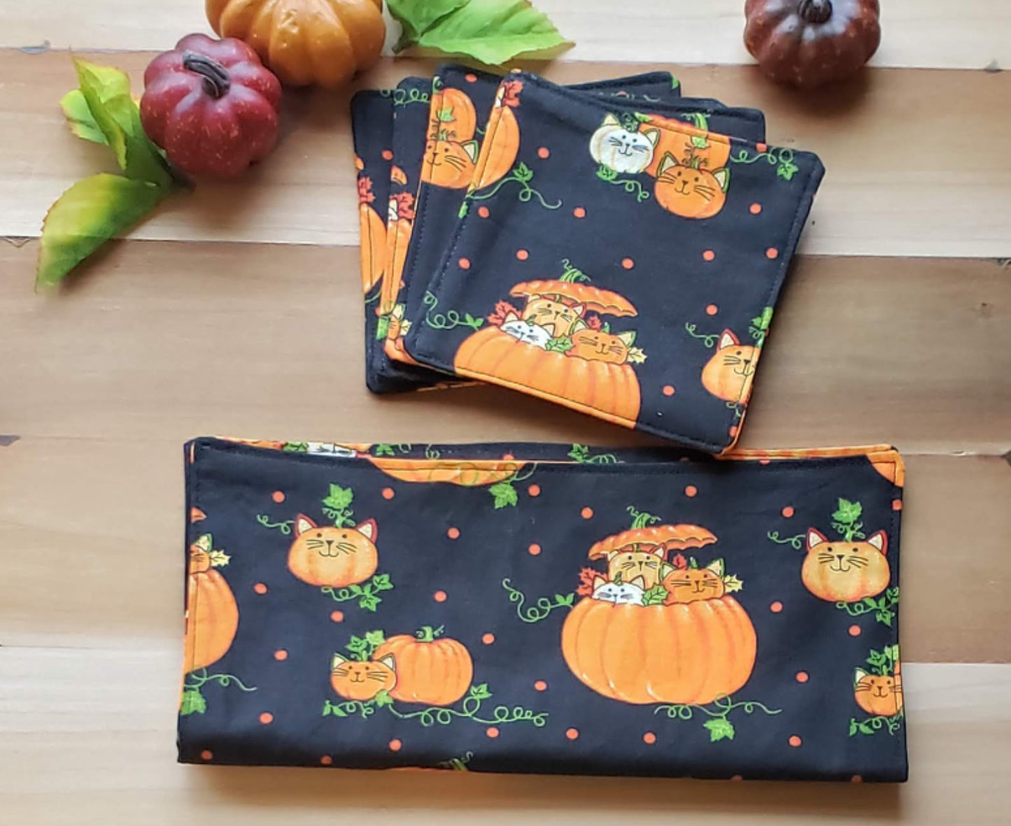 Pumpkin Cats Reusable Cloth Napkins - Set of 4