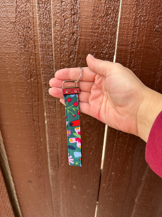 Mushroom and Flowers Key Wristlet