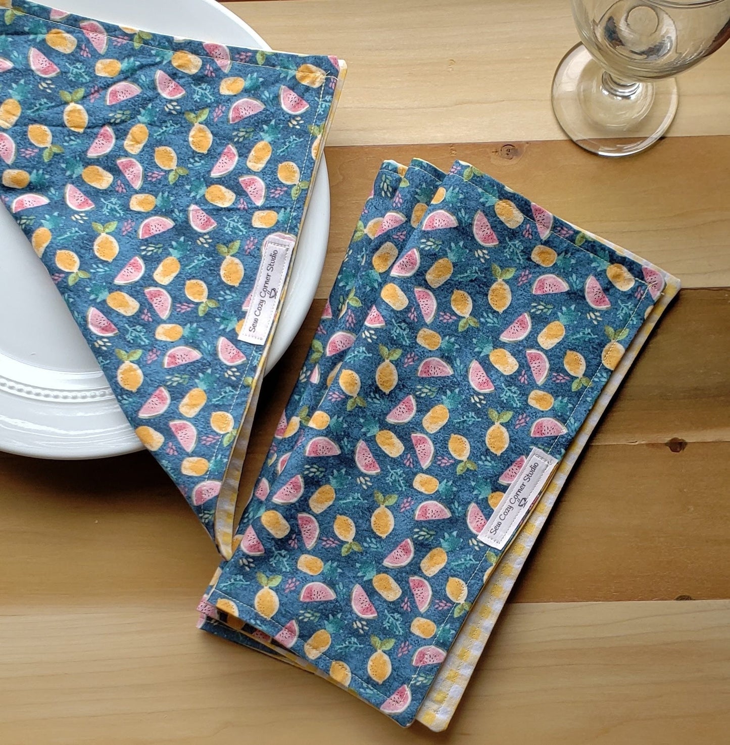 Mixed Fruit Cloth Napkins - Set of 4, Watermelon, Pineapples and Lemons