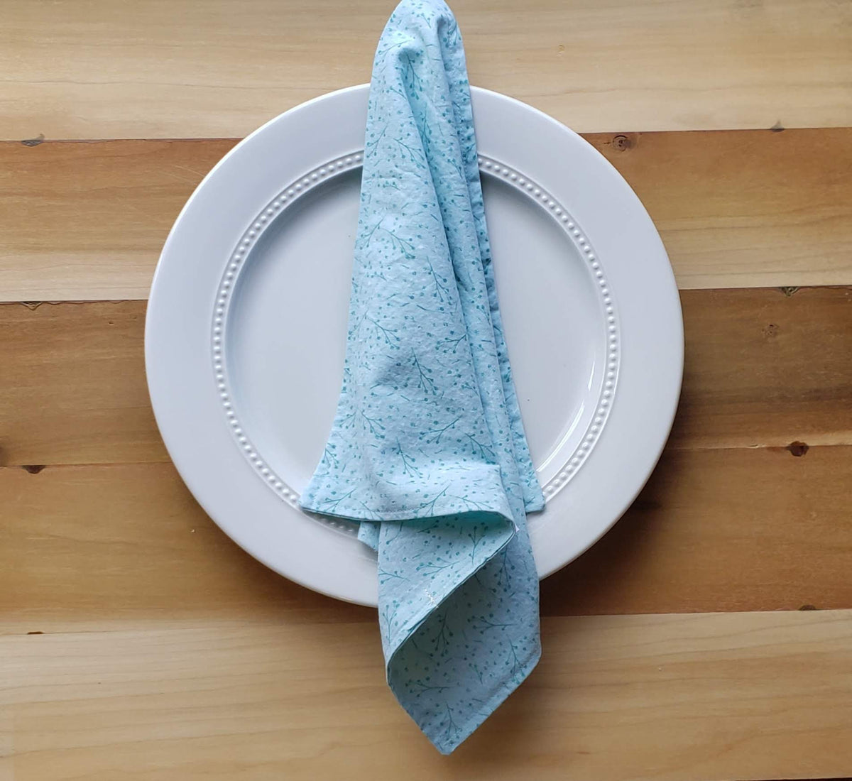 Simple Light Blue Green Cloth Napkins - Set of 4, Everyday Table Setting, Double Sided