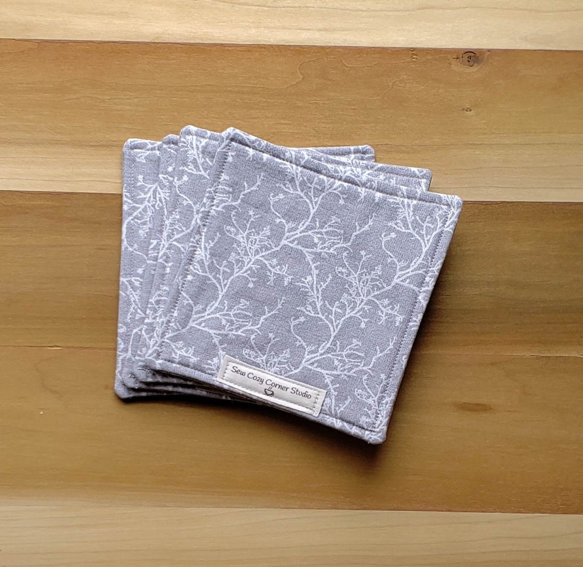 Simple Gray Cloth Penelope Large Coasters - Set of 4, Reversible Fabric Mug Rugs, Everyday Table Setting