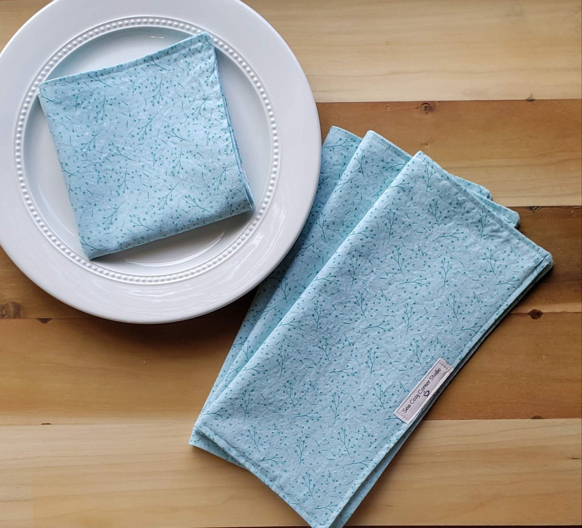 Simple Light Blue Green Cloth Napkins - Set of 4, Everyday Table Setting, Double Sided