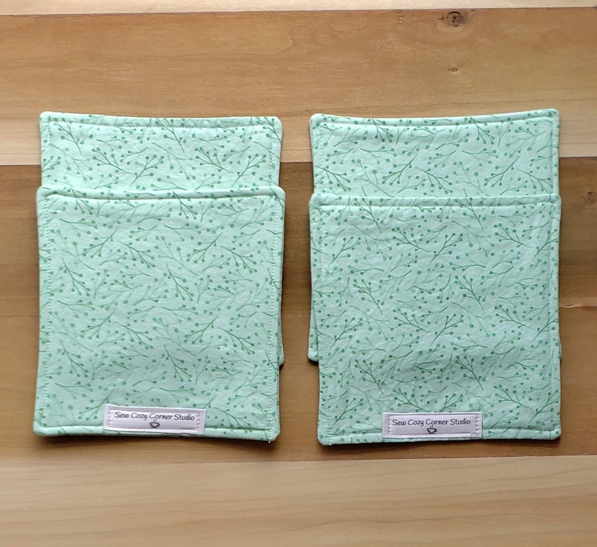 Simple Green Cloth Penelope Large Coasters - Set of4, Reversible Fabric Mug Rugs, Everyday Table Setting