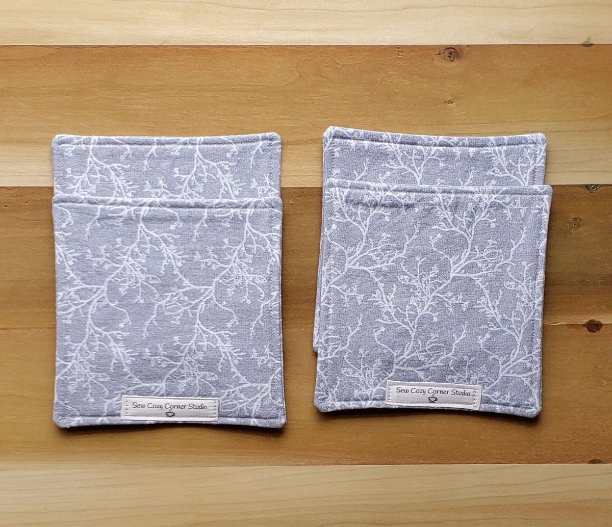 Simple Gray Cloth Penelope Large Coasters - Set of 4, Reversible Fabric Mug Rugs, Everyday Table Setting
