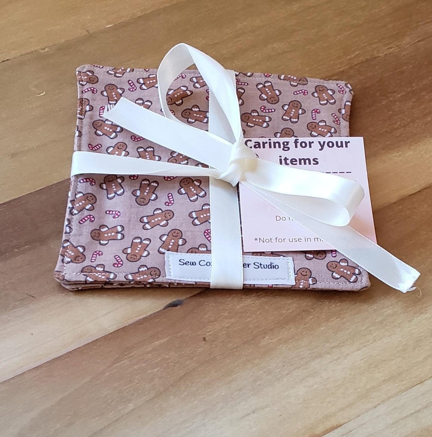 Gingerbread Man- Set of 4 Fabric Coasters, Mug Rugs