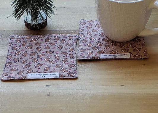 Gingerbread Man- Set of 4 Fabric Coasters, Mug Rugs