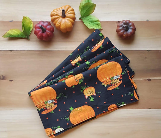 Pumpkin Cats Reusable Cloth Napkins - Set of 4