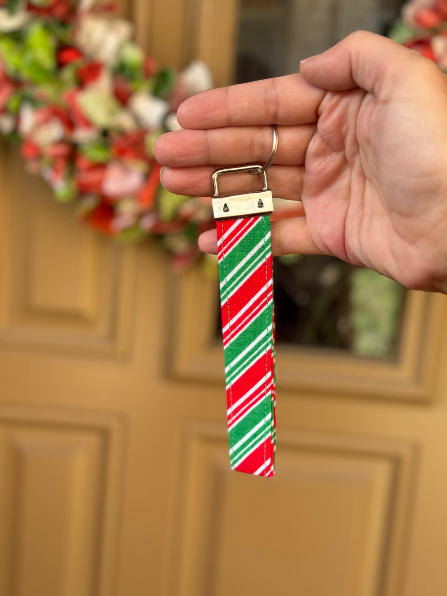 Peppermint Stripe Key Wristlet