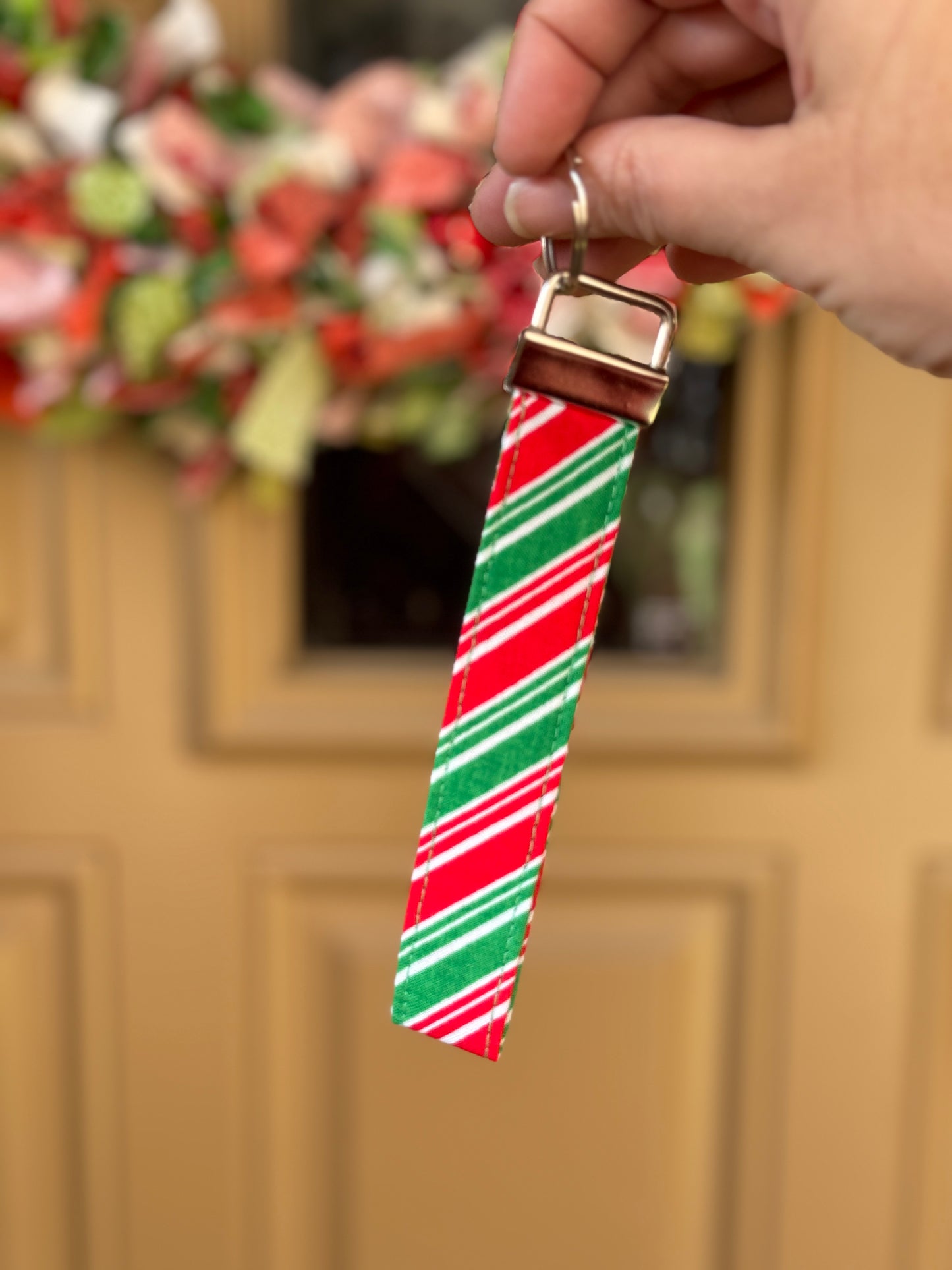 Peppermint Stripe Key Wristlet