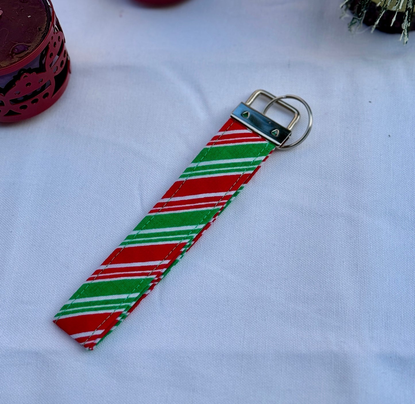 Peppermint Stripe Key Wristlet