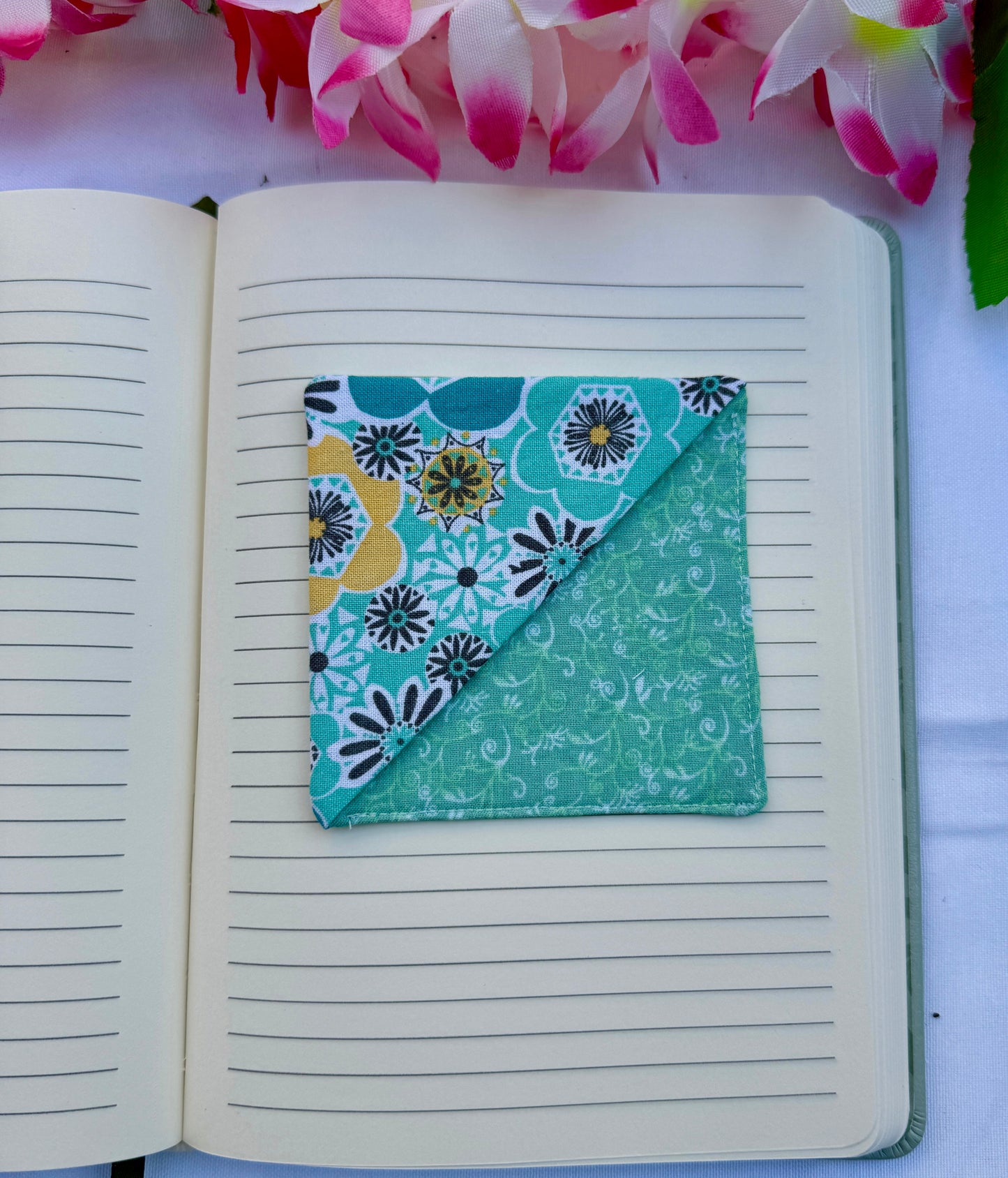 Teal Retro Flower Corner Bookmark