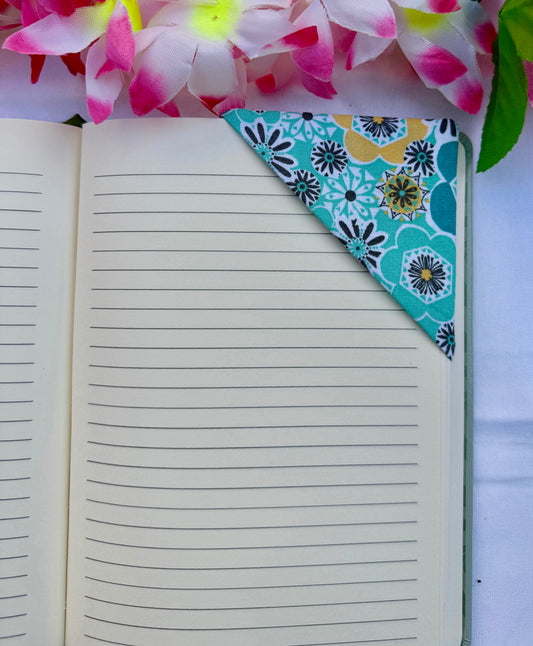 Teal Retro Flower Corner Bookmark