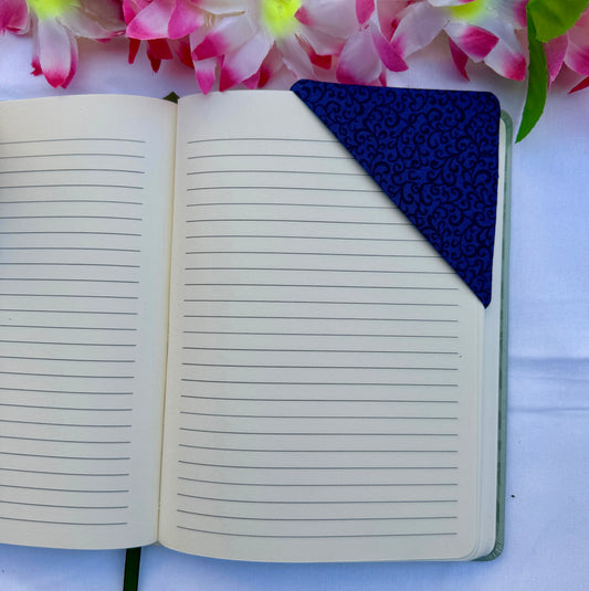 Navy Blue Corner Bookmark with Swirls