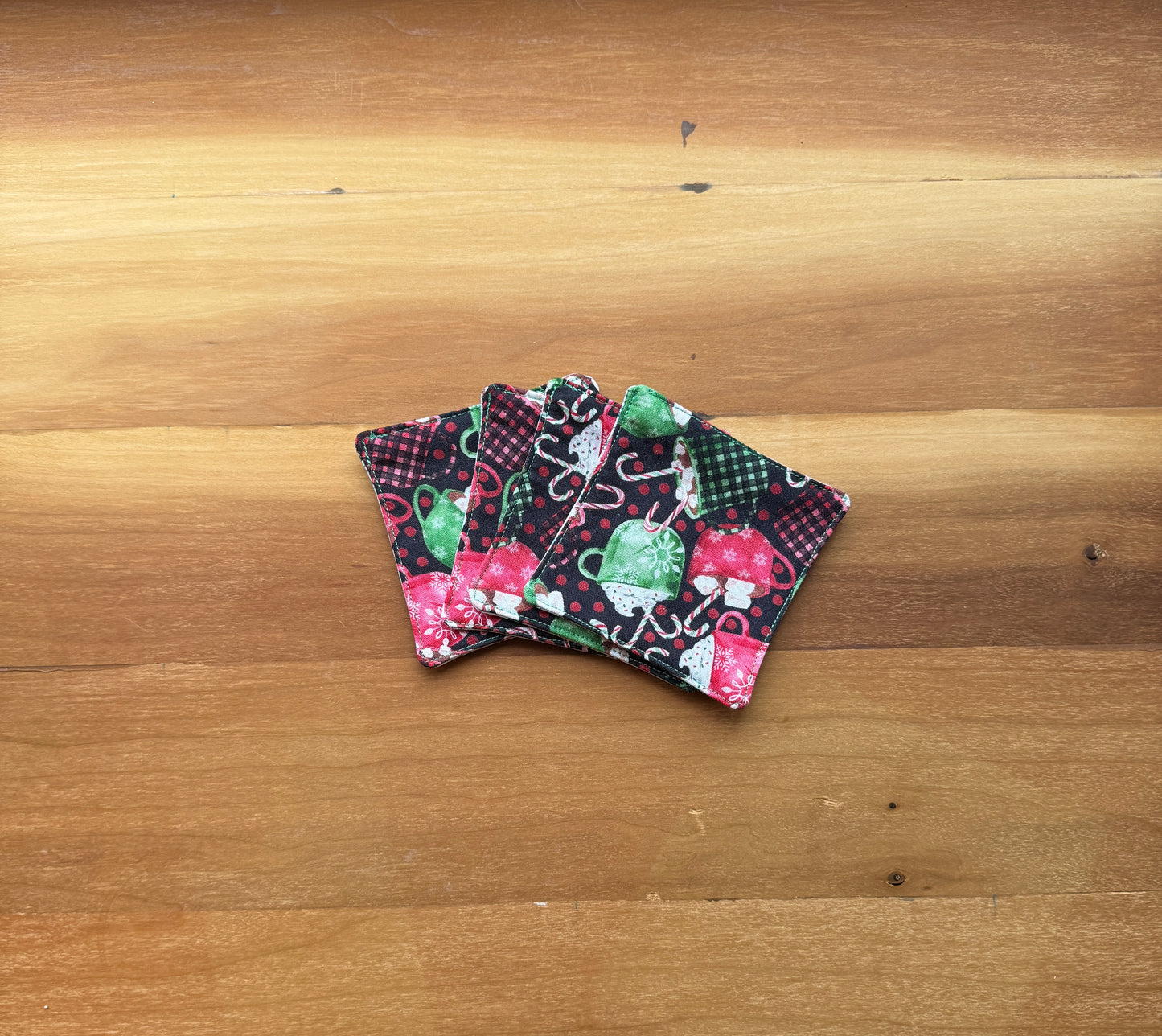 Reversible Mini Fabric Coasters - Hot Cocoa and Red Truck, Set of 4