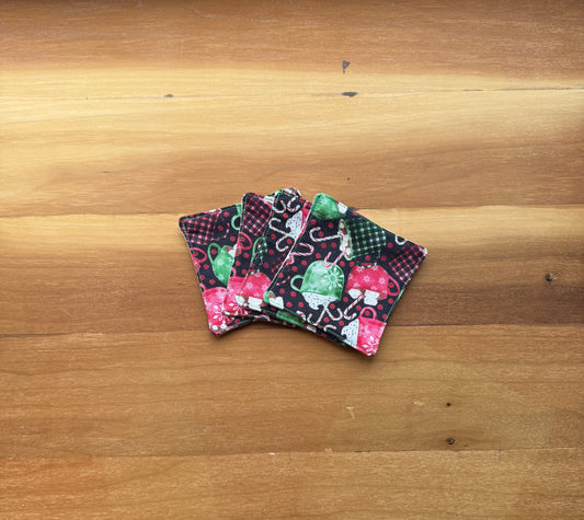 Reversible Mini Fabric Coasters - Hot Cocoa and Red Truck, Set of 4