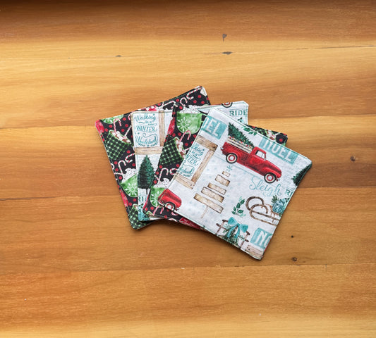 Reversible Hot Cocoa, Red Truck Christmas Large Coasters, Set of 4