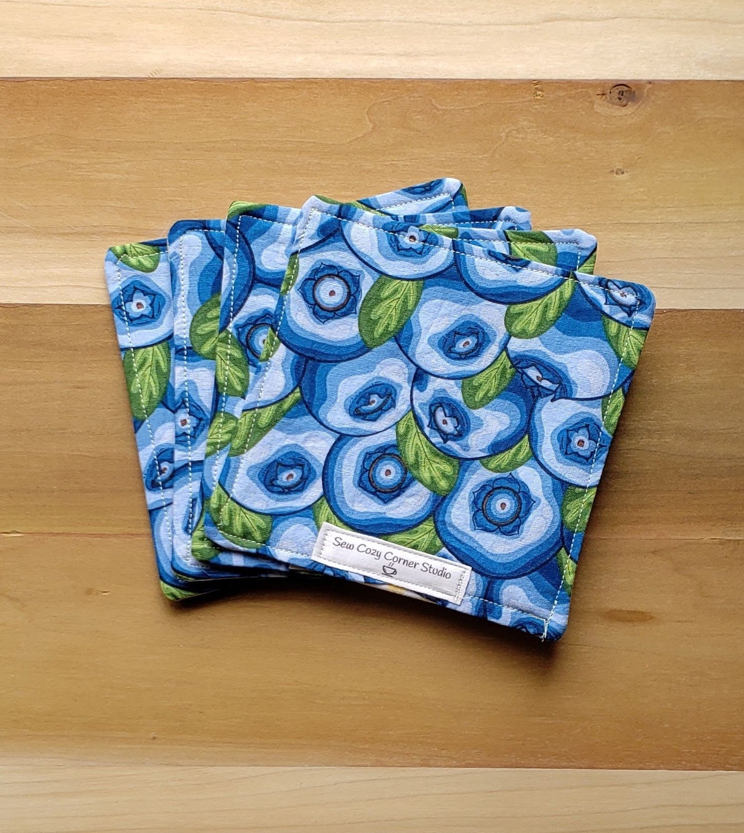 Penelope Blueberry Cloth Coaster - Set of 4, Fabric Mug Rugs, Reversible