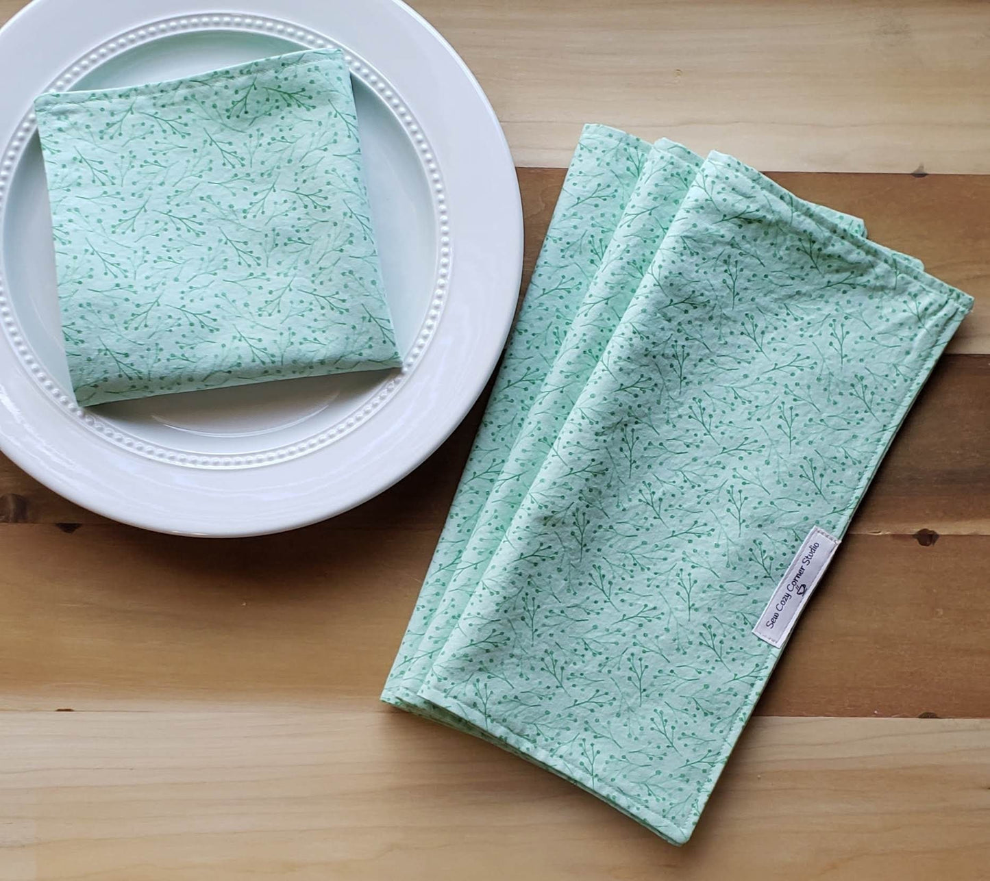 Simple Green Cloth Napkins - Set of 4, Everyday Table Setting, Double Sided