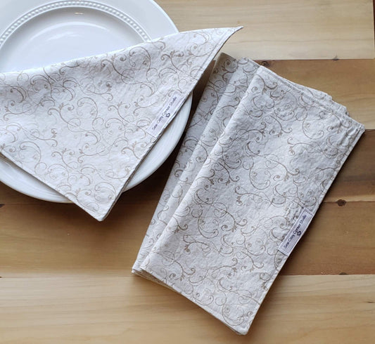 Simple Beige Cloth Napkins - Set of 4, Handmade Reversable