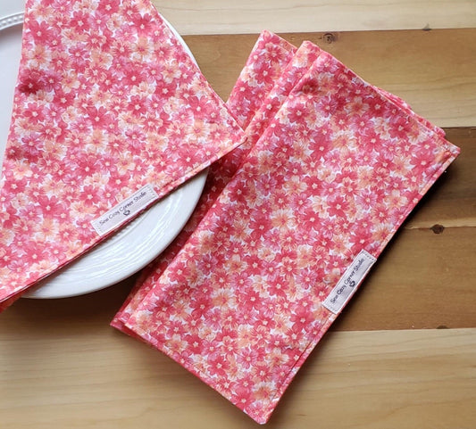 Simple Orange and Pink Cloth Napkins - Set of 4, Everyday Table Setting, Double Sided