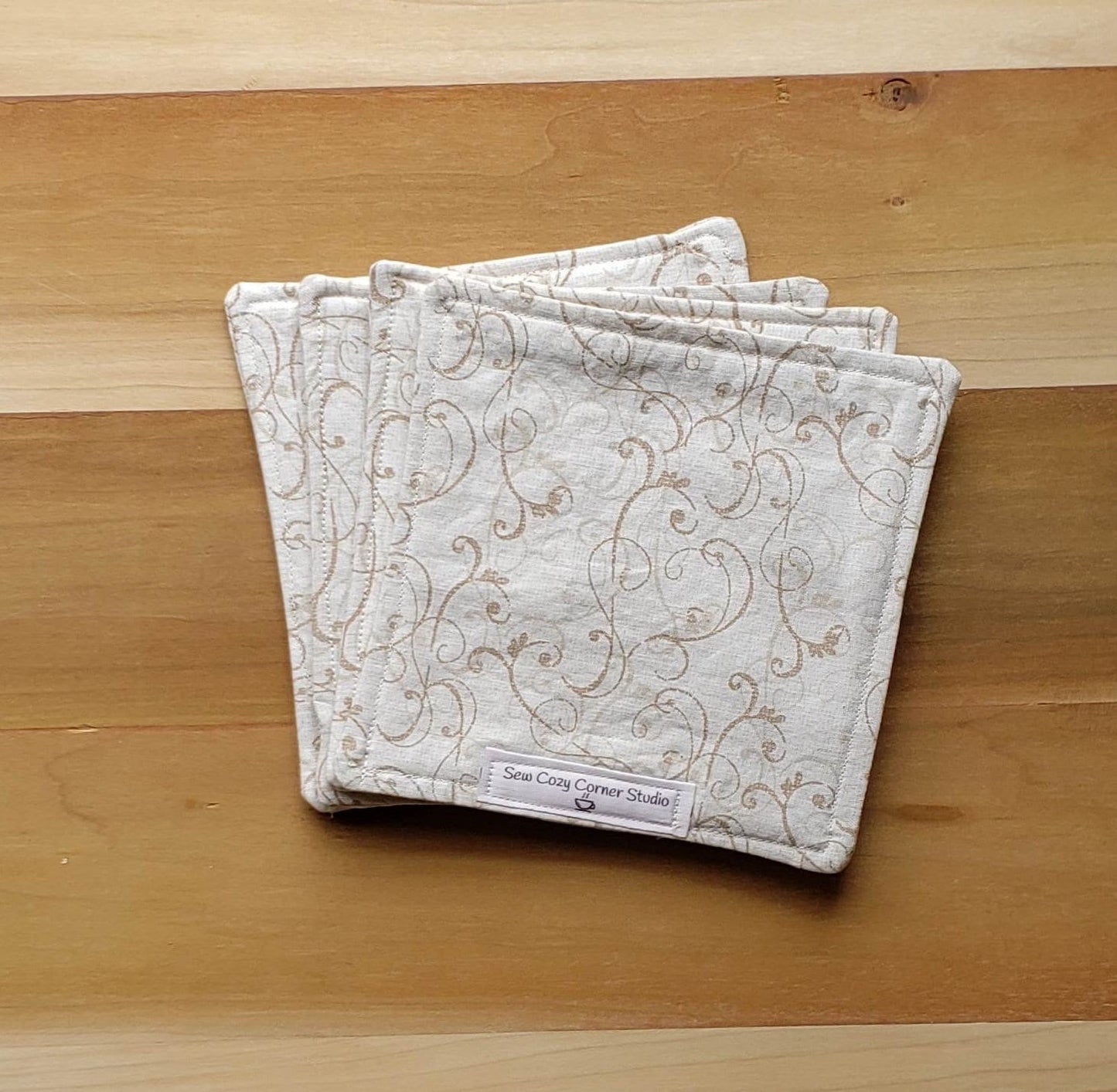 Simple Beige Cloth Coasters • Set of 4, Reversible Fabric Mug Rugs