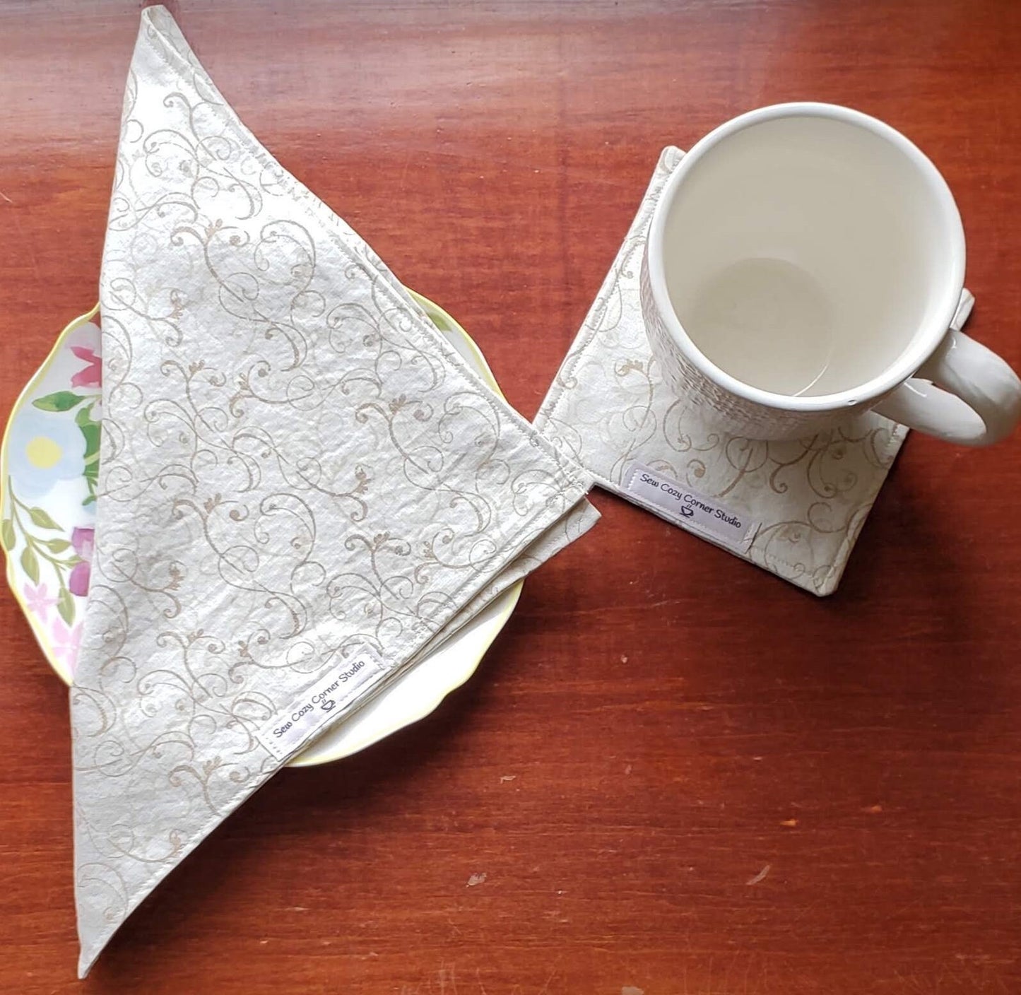 Simple Beige Cloth Coasters • Set of 4, Reversible Fabric Mug Rugs