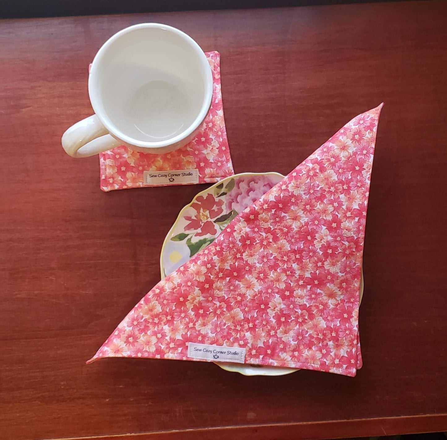 Simple Orange and Pink Cloth Napkins - Set of 4, Everyday Table Setting, Double Sided