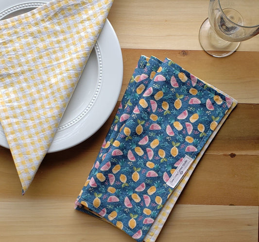 Mixed Fruit Cloth Napkins - Set of 4, Watermelon, Pineapples and Lemons