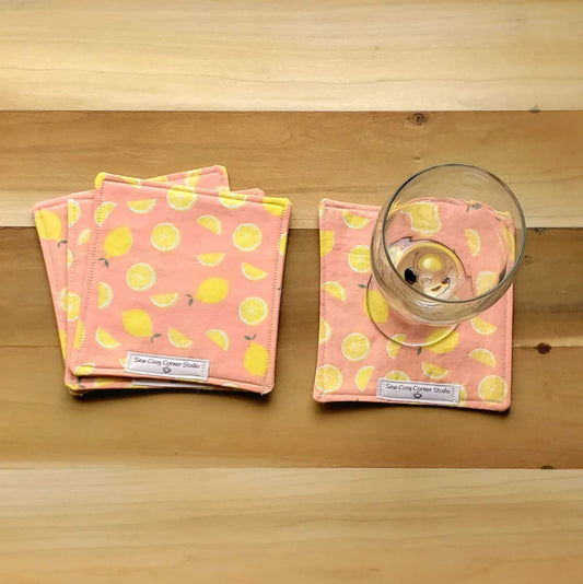 Lemon Cloth Coasters - Set of 4, Fabric Mug Rugs