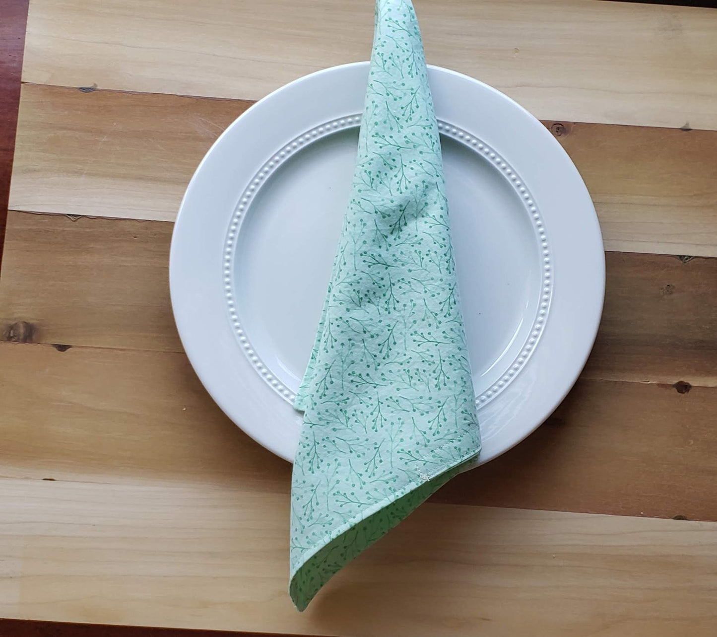 Simple Green Cloth Napkins - Set of 4, Everyday Table Setting, Double Sided