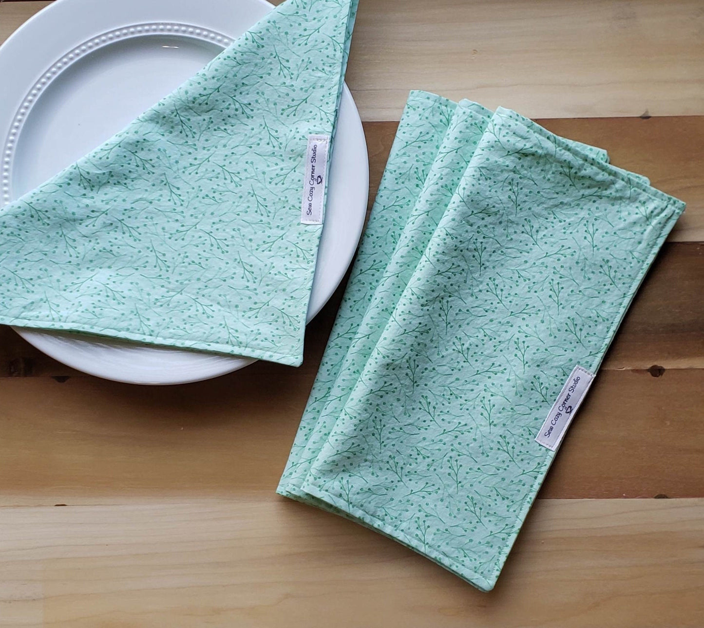 Simple Green Cloth Napkins - Set of 4, Everyday Table Setting, Double Sided