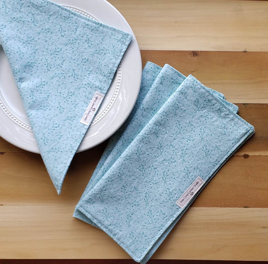 Simple Light Blue Green Cloth Napkins - Set of 4, Everyday Table Setting, Double Sided