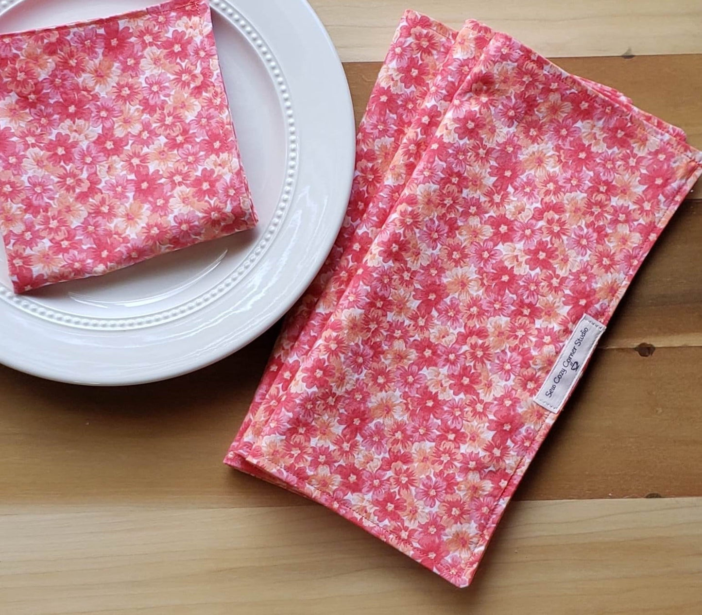 Simple Orange and Pink Cloth Napkins - Set of 4, Everyday Table Setting, Double Sided