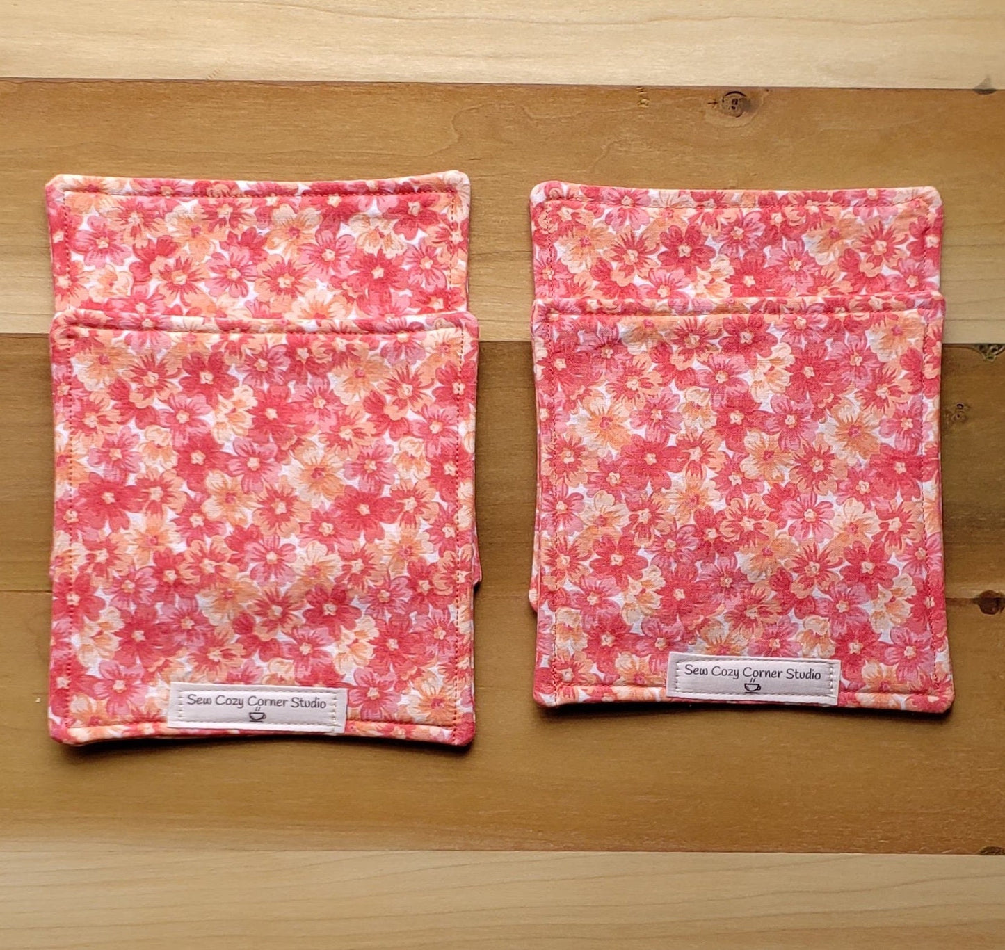 Simple Multicolored Flower Cloth Coasters - Set of 4, Reversible Fabric Mug Rugs, Everyday Table Setting