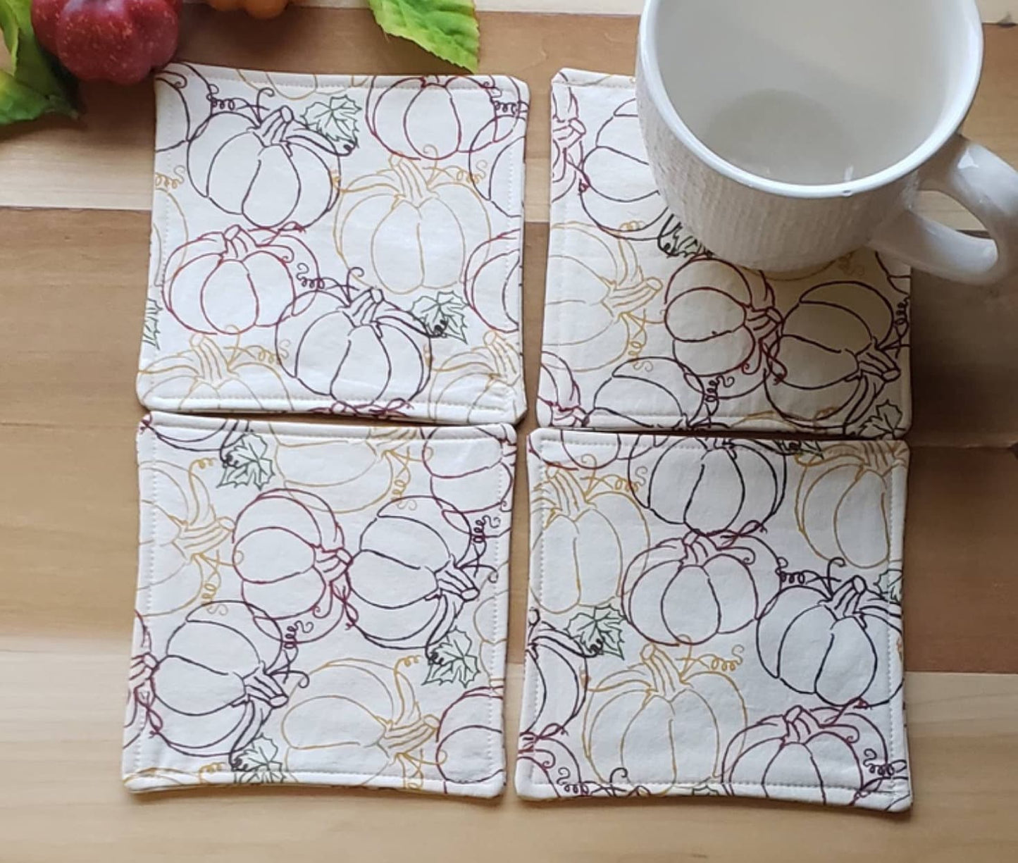 Pumpkins and Plaid Coasters - Set of 4, Autumn Table, Cotton