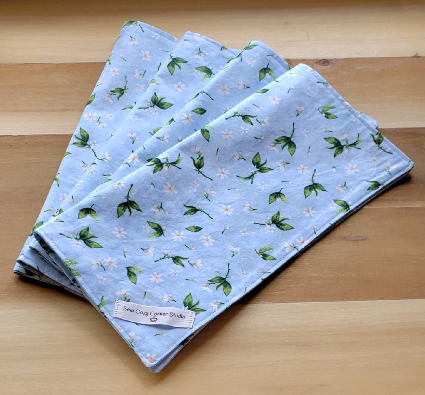 Falling Flowers Cloth Napkins  -  Set of 4, Handmade Reversible Fabric Napkins